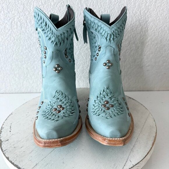 Lane COSSETTE Womens Cowboy Bootie 7.5 Blue Cowgirl Western Short Ankle Boots - Picture 5 of 11